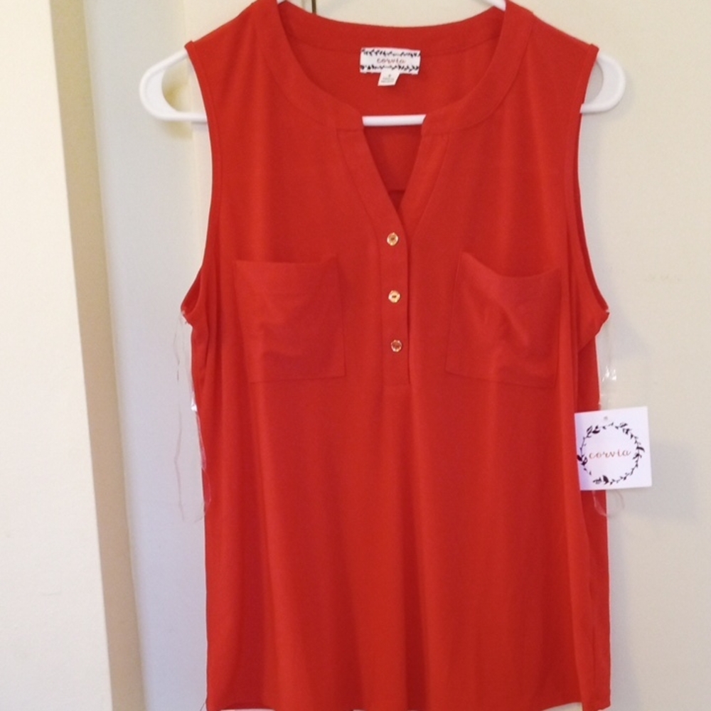 Sleeveless Orange Split-Neck Pocket Camisole NWT - image 1